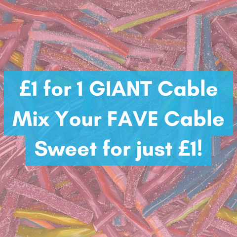 Create Your Own Giant Cable Mix Sweets | Choose from 5 different flavours, 10 flavours, or more | Minimum of 5 Selections | All Items Added to Your Basket Will Be Bagged in a Colourful Resealable Pouch or 5kg Bucket