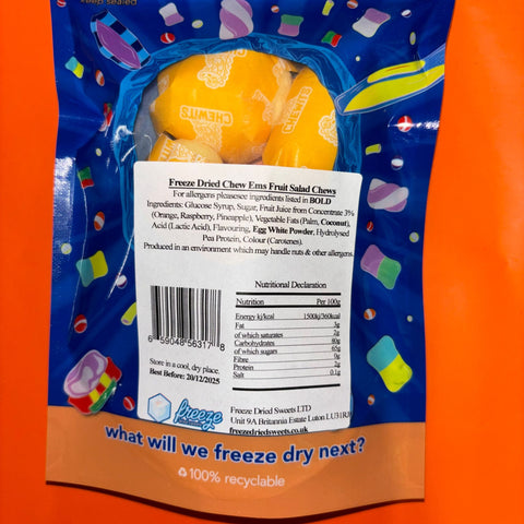 Chew Ems Fruit Salad Chews  - Freeze Dried Sweets - Vegetarian, Halal, Gluten & Dairy Free