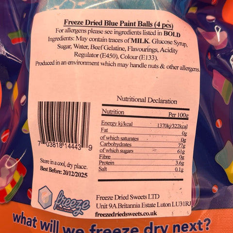 Blue Paint Balls x4  - Freeze Dried Sweets