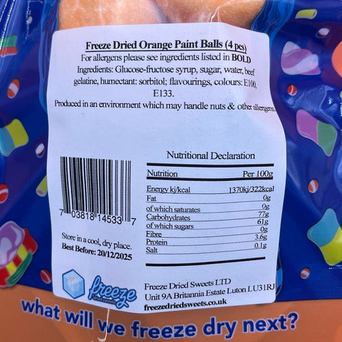 Orange Paint Balls 4 Pieces - Freeze Dried Sweets