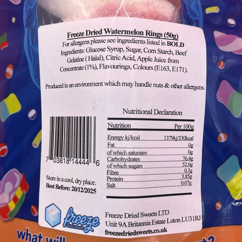 Watermelon Rings 50g - Freeze Dried Sweets - Halal