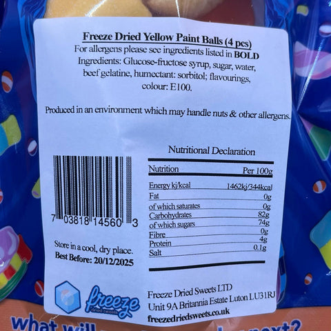 Yellow Paint Balls 4 Pieces - Freeze Dried Sweets