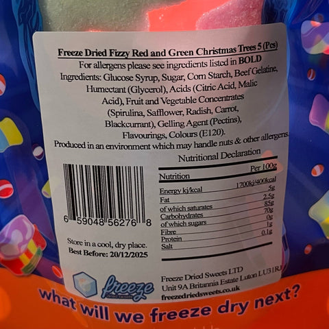 Fizzy Red and Green Christmas Trees 5 Pieces - Freeze Dried Sweets | Gluten Free and Dairy Free