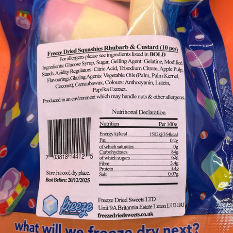 Squashies Rhubarb & Custard  x 10 - Freeze Dried Sweets