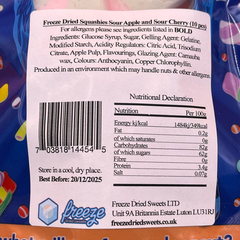 Squashies Sour Apple and Sour Cherry  x 10 - Freeze Dried Sweets