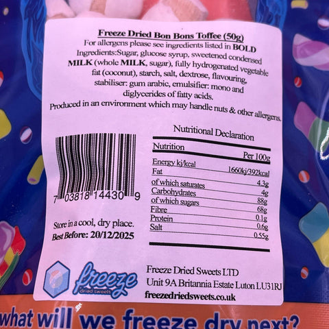 Bon Bons Toffee 50g - Freeze Dried Sweets - Vegetarian & Halal