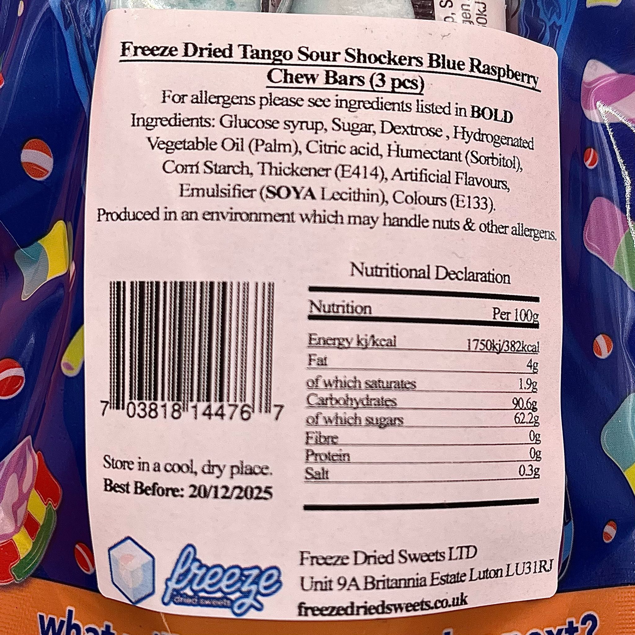 Tango Sour Shockers Blue Raspberry Chew Bars x3 - Freeze Dried Sweets ...