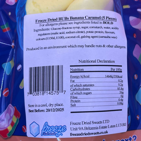 BUBs Banana Caramel 5 Pieces - Freeze Dried Sweets | Vegan