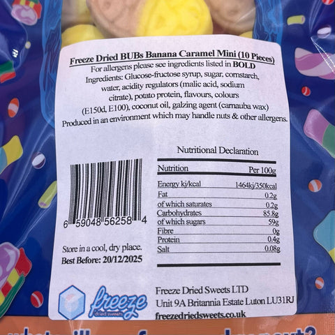 BUBs Banana Caramel Mini 50g  - Freeze Dried Sweets | Vegan